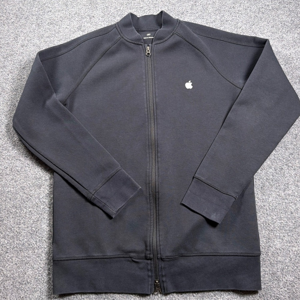 Apple Employee Full Zip Jacket Mens Medium Black Embroidered Logo Bomber